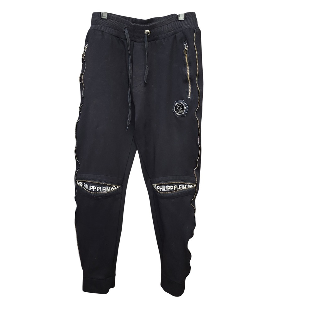 Philipp Plein Mens Black Multi Zip Limited Edition Jogger Sweatpants Size L